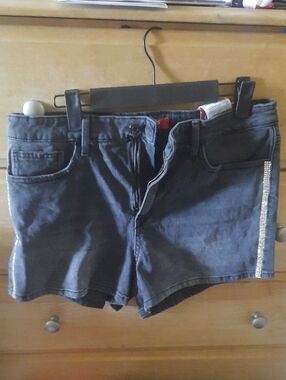 Guess Black Denim Shorts with Side Rhinestone Stripe